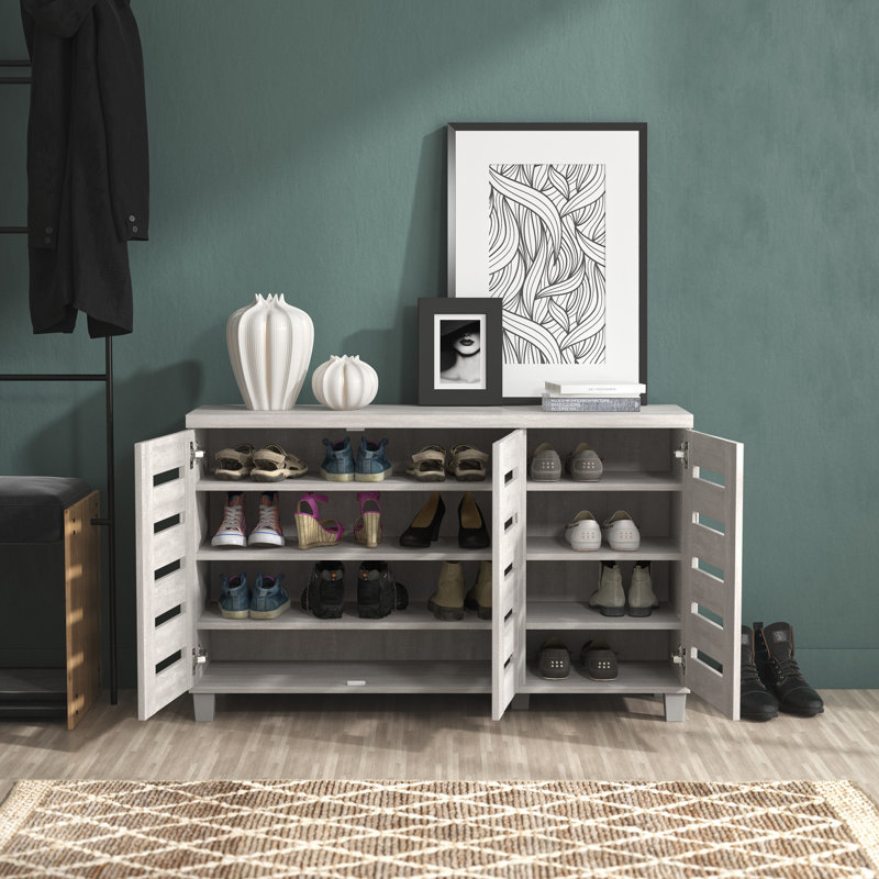Armoire de rangement pour chaussures 16 paires Millan, Chêne gris cendré