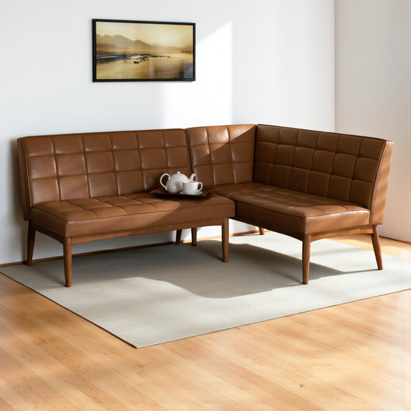 Fye 2-Pc Tan Faux Leather Upholstery Bench With Walnut Finished Wood, 31.5'' H X 74.4'' W X 53.5'' D, Tan/Brown