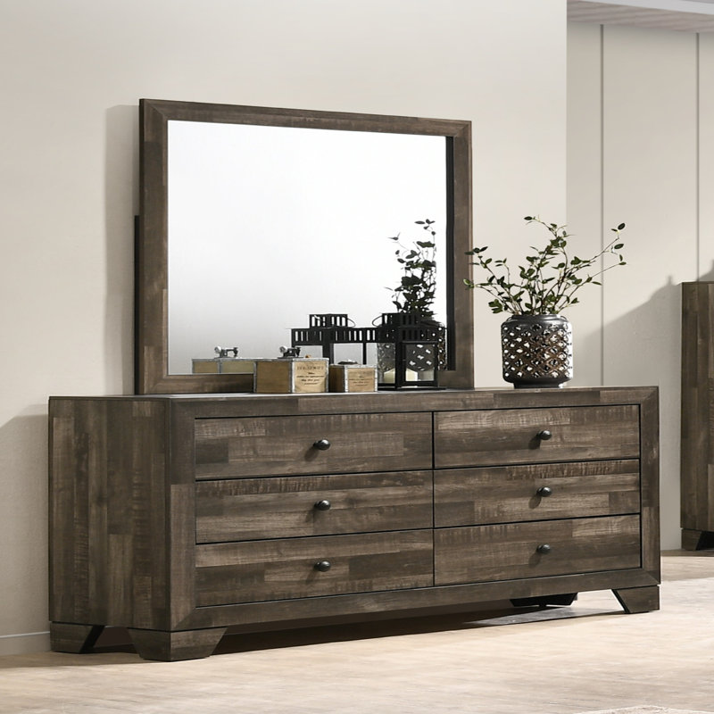Mobilier de chambre à coucher en bois avec commode à six tiroirs 1pc, Brun rustique