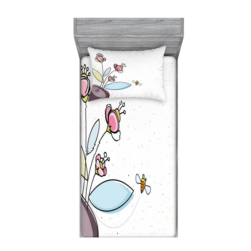 Microfiber Floral Sheet Set, Twin XL Sheet Set with Fitted Sheet