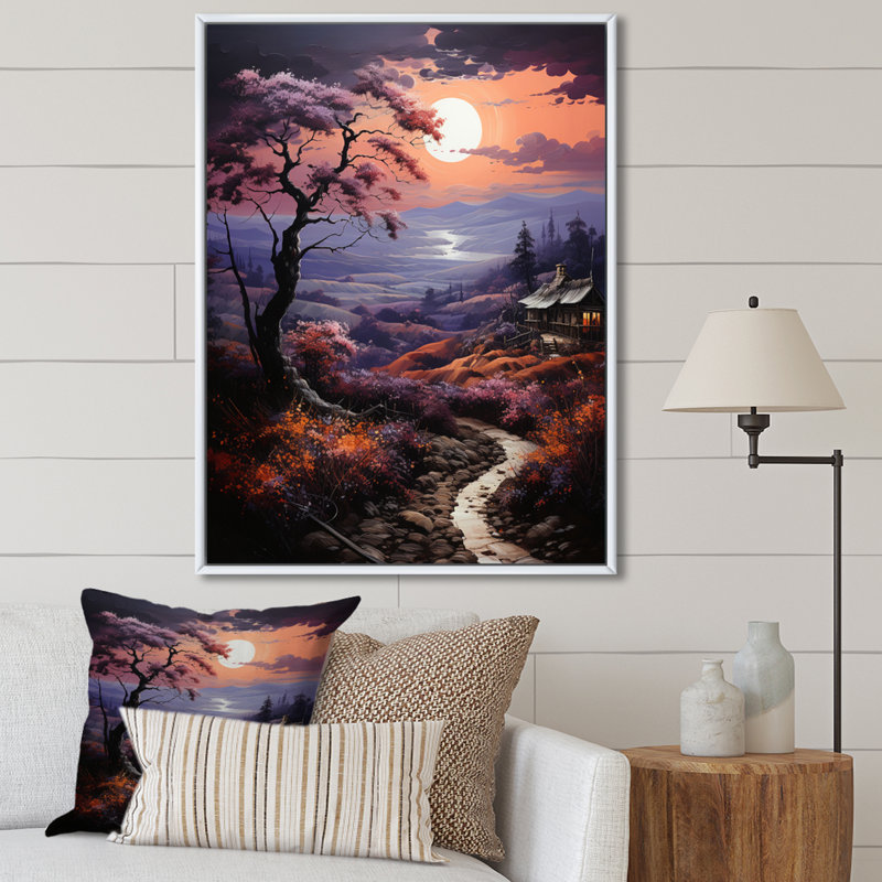 Balal Countryside Crimson Dusk Landscape I - impression, H 32 po x l 16 po x P 1 po, Cadre flottant blanc