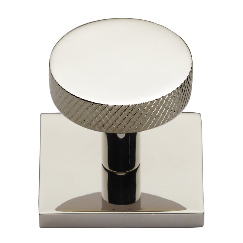 Heritage Brass Cabinet Knob Disc Knurled Design with Square Backplate, Polished Nickel Finish