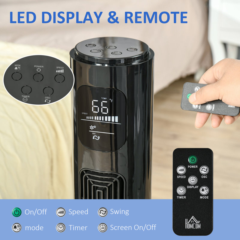 37.75" Tower Fan Cooling For Bedroom With 3 Speed, 12H Timer, Oscillating, LED Sensor Panel, Remote Control, White, Black