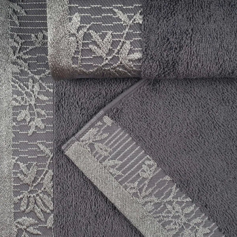 Carinna Cotton Medium Weight Floral Jacquard Border Assorted Bathroom Towel Set, Gray, Bath Towels - 2 Pack