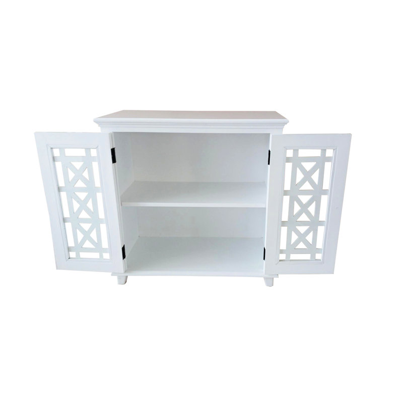Mid - Century Modern White Chest With Solid Wood And Glass Door, Interior Shelf For Storage Painted Accent In Living Areas