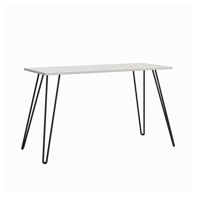 Modern White Oak Writing Desk with Black Hairpin Metal Legs - Sturdy Wood Top Home Office Workstation for Small Spaces