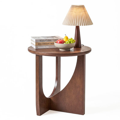 Table d'appoint ronde en bois massif, table de bout moderne Mid-Century de 19,68 po, table de chevet dissimulée sans chevron pour le chevet, coin canapé, support pour balcon et plante, noyer