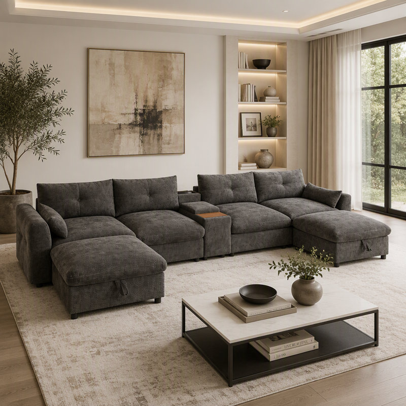 136" Modular Sectional Sofa with Console