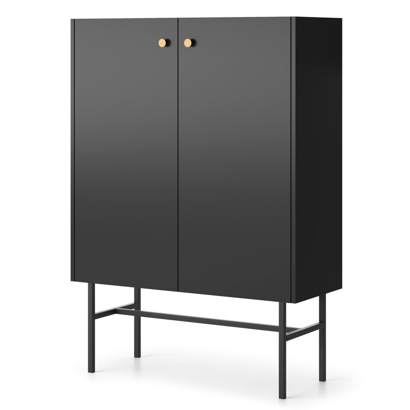 Divenos High Sideboard Two Door With Slats 93 cm, Black