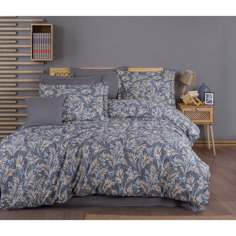 High-Quality Ranforce Single Quilt Cover Set, 55.1 x 78.7 inches, 100% Cotton, 140 Thread Count | Includes 1 Pillowcase (23.6 x 23.6 inches) | Machine Washable, Elegant Grey, Beige & White Design, Comfortable & Durable