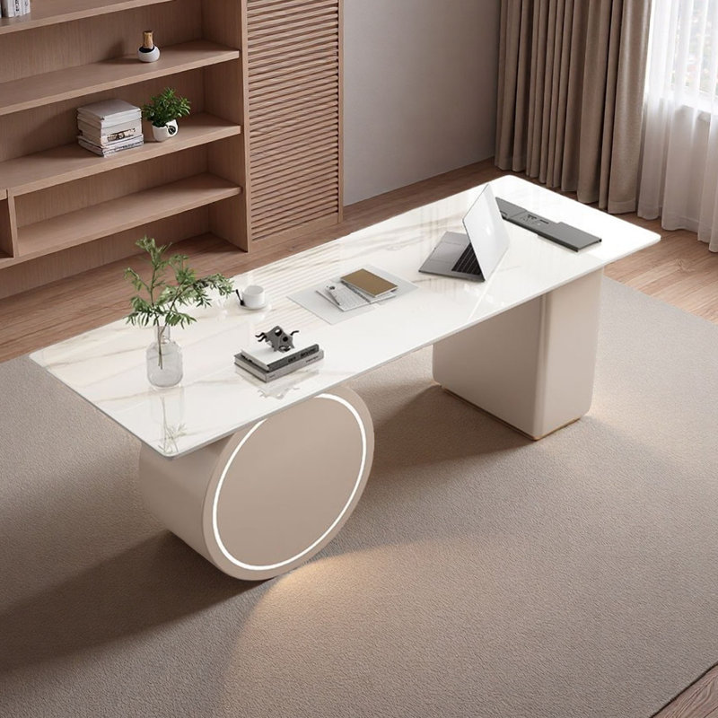 Bureau ardoise moderne crème de luxe, H 29,5 po x l 63 po x P 27,6 po