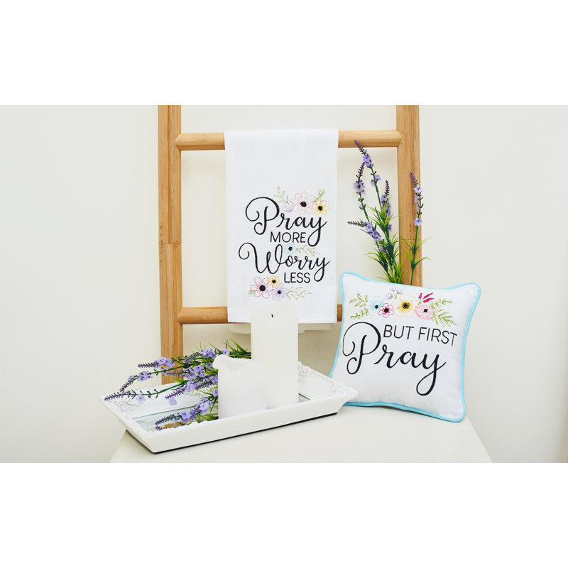 But First Pray Embroidered Throw Pillow