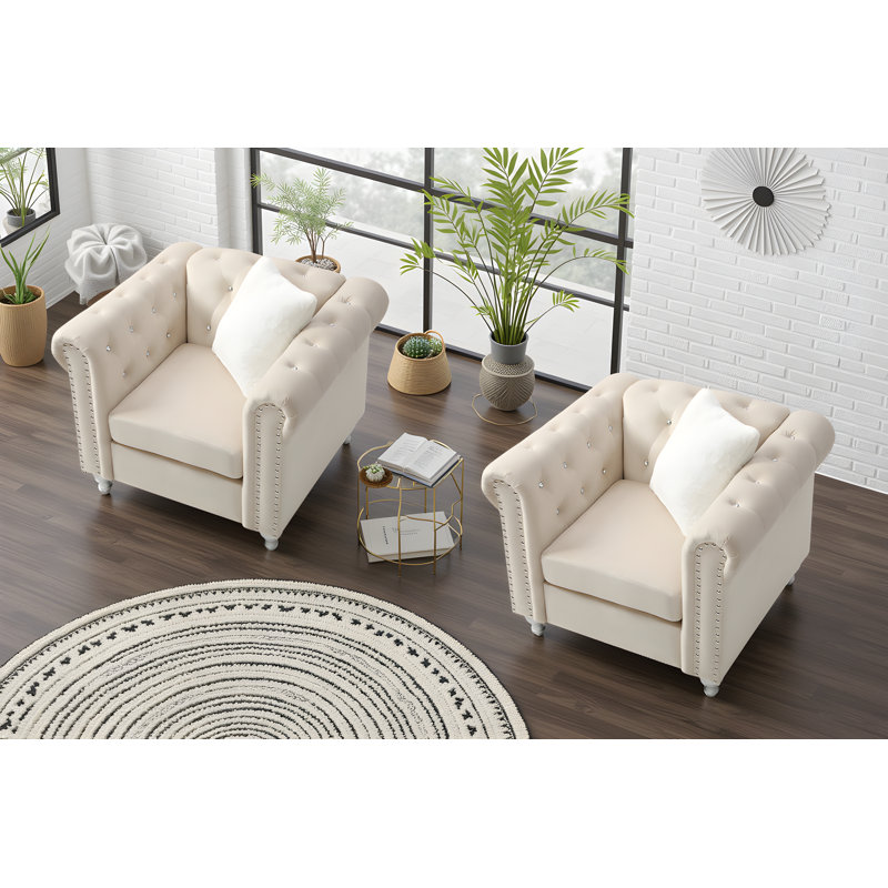 Ensemble de 2 chaises en velours Latonya, Beige
