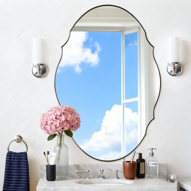 Miroir de salle de bain ovale contemporain Cadre en acier inoxydable, 36 po x 24 po, Nickel brossé