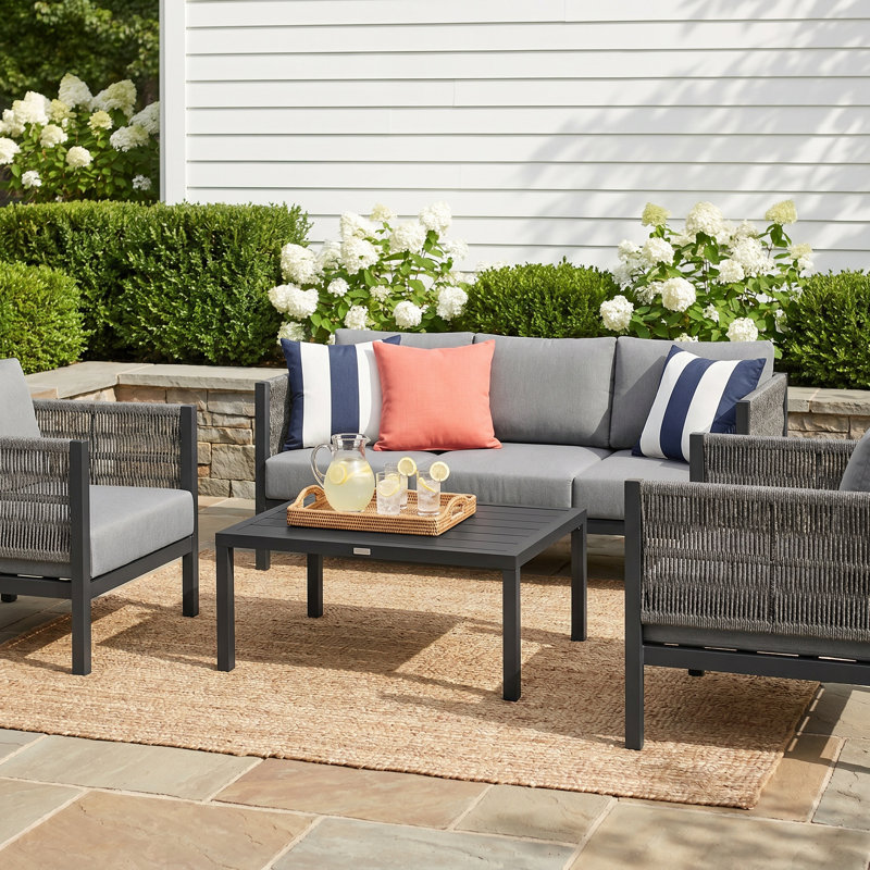 Fen 5 - Person Patio Conversation Set with Cushions, Black