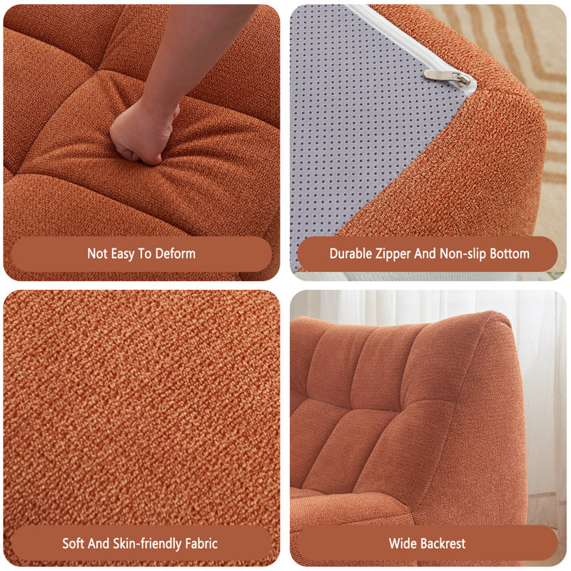 33.7" Bean Bag Lounge Chair With Ottoman, Orange