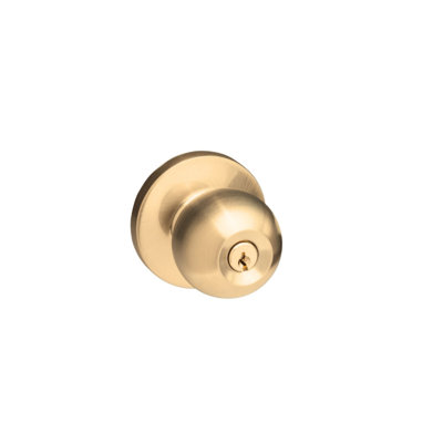 Bright Brass Commercial Entry Ball Knob Trim with Lock for Panic Exit Device