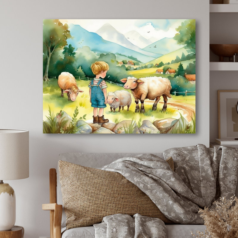 Children on a Farm II - Paysage mural de ferme en métal, H 30 po x l 40 po x P 1 po