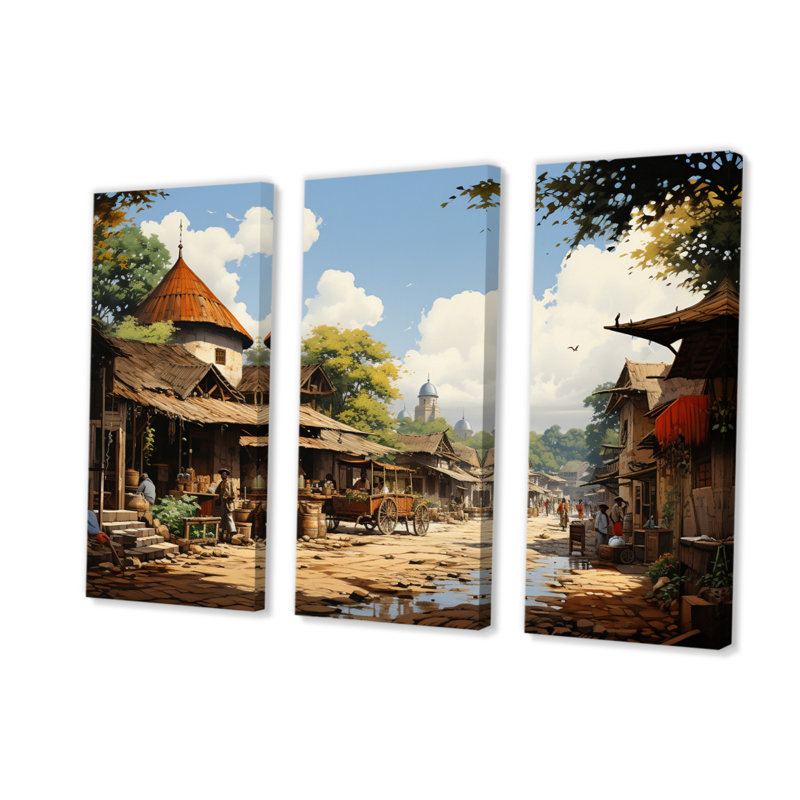 «African Market Bazar», impression sur toile tendue 3 pièces, H 28 po x l 36 po x P 1 po