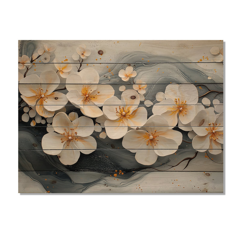Velours noir fleurs de cerisier I - art mural en bois de fleur de cerisier - sur bois de pin naturel