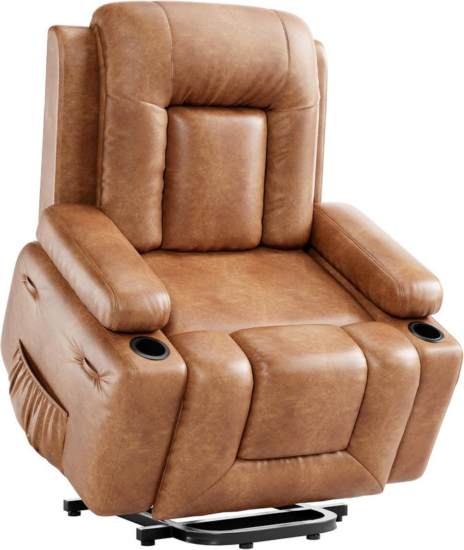 Fauteuil inclinable en cuir de polyuréthane avec massage et chaleur, 3 positions et porte-gobelets, Orange