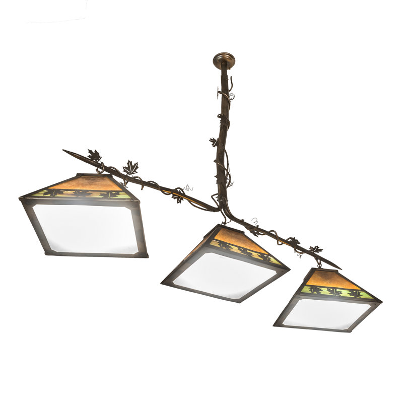 Antique Copper Finish 3-Light Globe Island Pendant with Amber Glass
