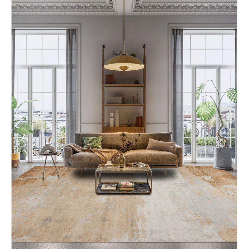 Whimsical R Hand Knotted Wool Abstract Area Rug in Beige/Ivory/Brown, Rectangle 8' x 10'