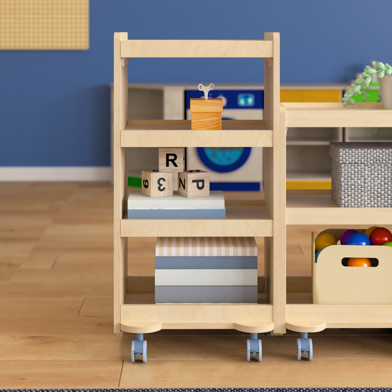 Natural Birch Plywood Mobile Utility Cart with 4 Shelves