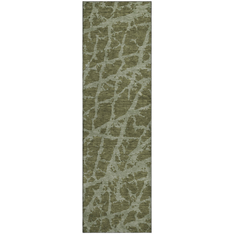 Premium Machine Washable Cerrito AMF501 Olive Rug, Runner 2'3" x 7'6"
