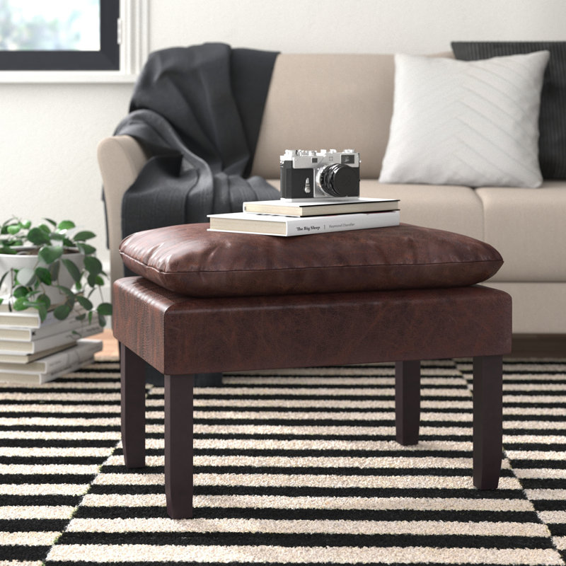 Bailes Faux Leather Ottoman, Dark Brown Faux Leather