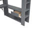 Lit mezzanine pleine grandeur gris foncé avec bureau de travail en bois, plusieurs espaces de rangement, conduit, espaces de jeu à douille de charge, port