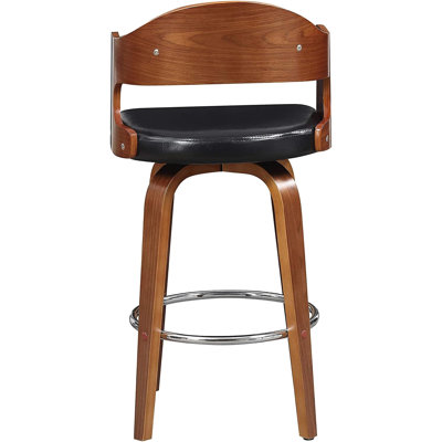 Pivotant Mid-Century de 27 po, ovale sans dossier avec similicuir noir, facile à nettoyer, pour les repas et les coins en cuir, pieds en bois confortables, grandes cuisines ouvertes