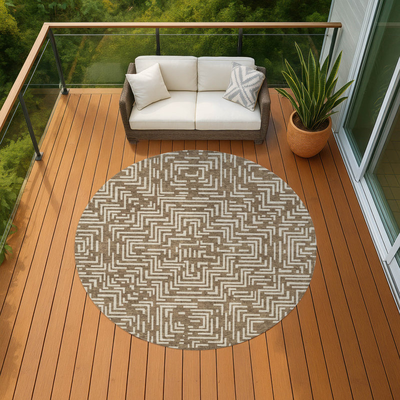 Machine Washable Indoor/Outdoor Chantille ACN2664 Geometric Rug, 8' Round, Brown