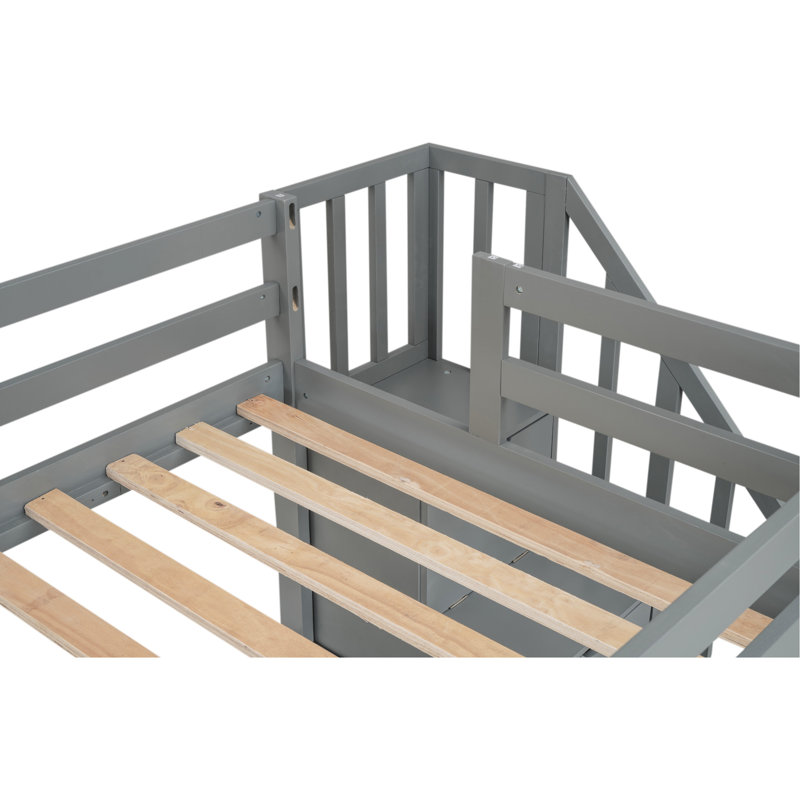 Lit mezzanine simple avec bureau et rangement double, fini gris avec capacité de rangement