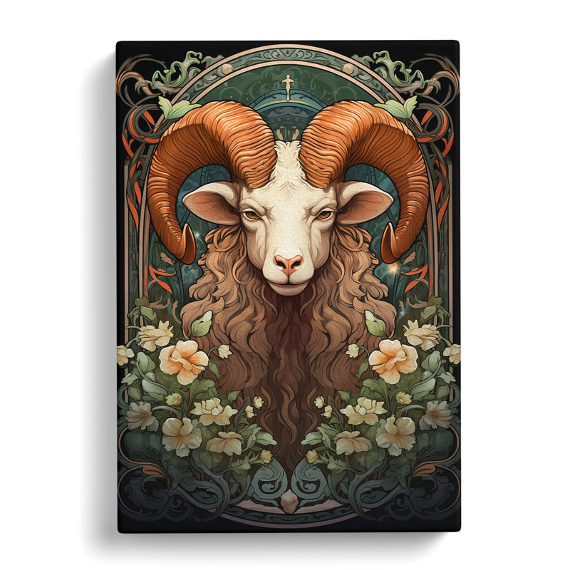 Aries Zodiac Art Nouveau Art - Wrapped Canvas, 76cm H x 50cm W x 3cm D