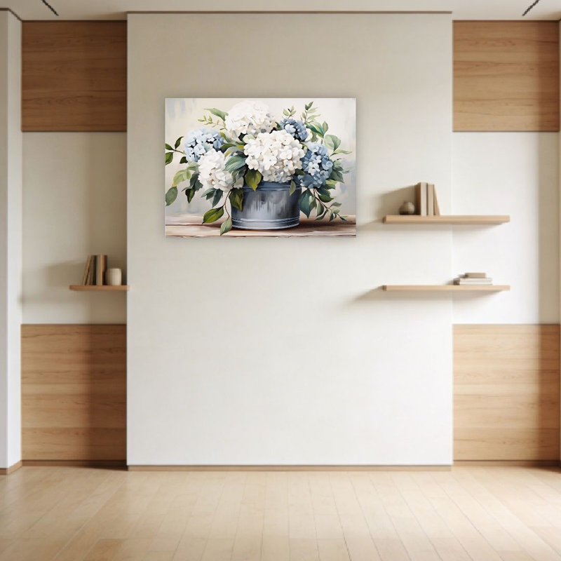 Bleu et blanc, hortensia, art mural sans cadre, L 24 po x l 36 po
