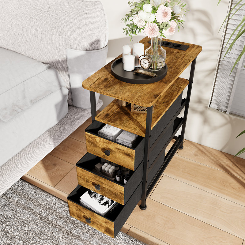 30cm W Bedside Table, Brown Wood
