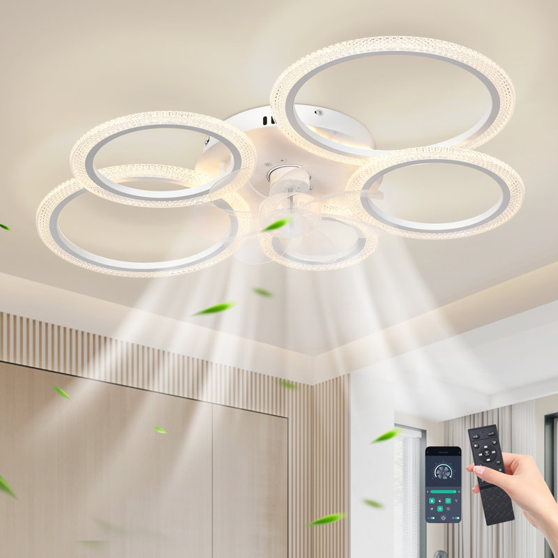 Ventilateur de plafond encastré à DEL à intensité variable et réversible de 31,49 po à 6 vitesses avec télécommande et application Debrann