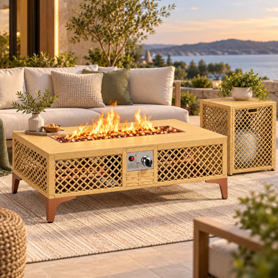 37.4" Outdoor Propane Fire Pit Table with Tank Holder 2-Piece Set 60,000 BTU