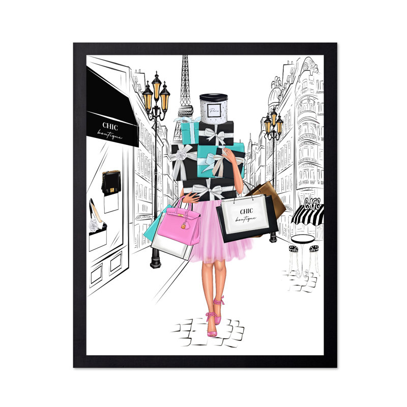 Dame avec sacs à provisions No2, 16"H x 20"W, Poster, Black Framed
