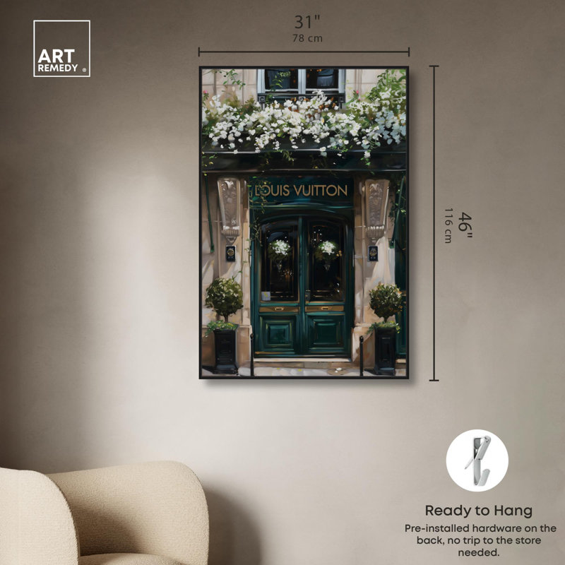 «Spring Emerald Store Canvas Fashion and Glam» par Spring , Cadre flottant noir, H 46 po x l 31 po