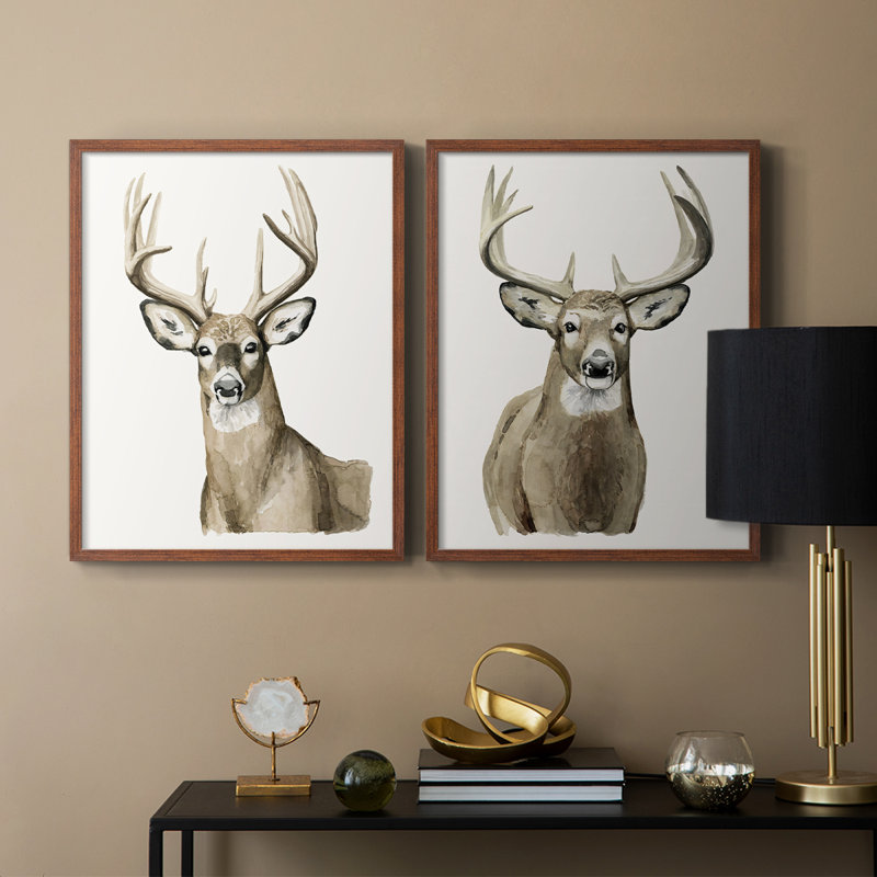 Impression encadrée Handsome Whitetail I-Premium - prête à être accrochée - aucun clou requis - aucun clou requis, Noyer