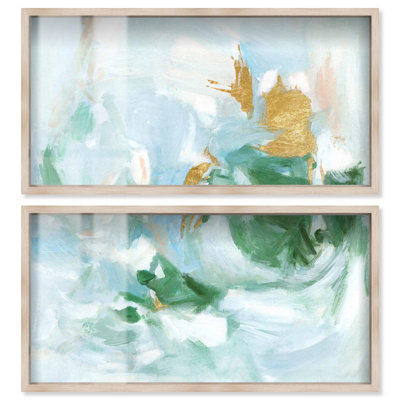 Soft Current - Ira Comleva Bletchley, grande reproduction sous verre en deux parties par Art Remedy, cadre blond, 48 x 24 pouces