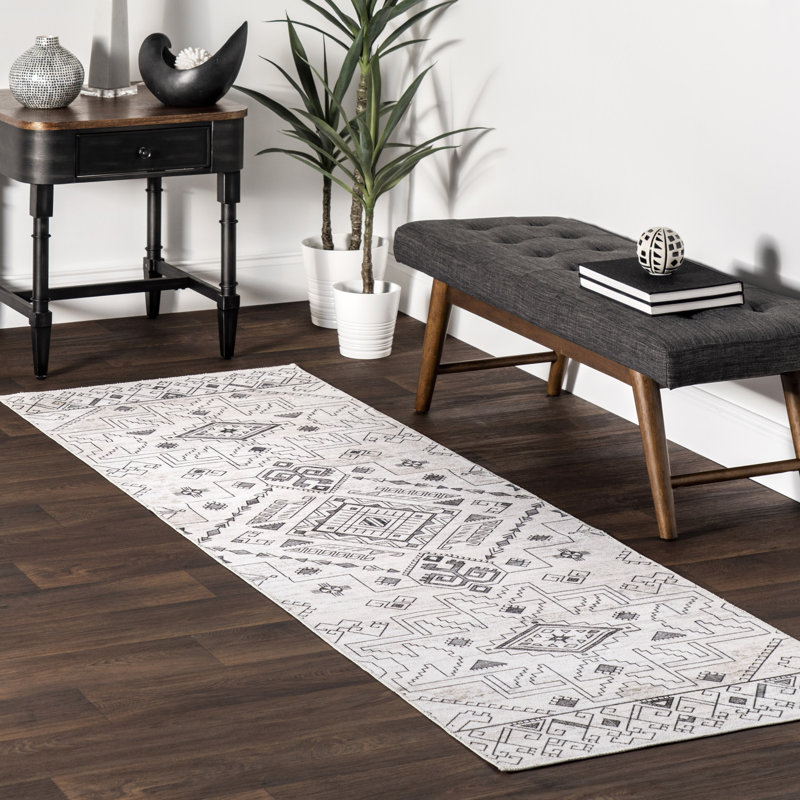 Malena SpinClean Tribal Bordered Machine Washable Area Rug, Runner 2'6" x 8'