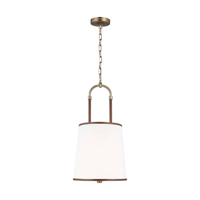 Katie Time Worn Brass Medium Drum Pendant Light with Saddle Leather
