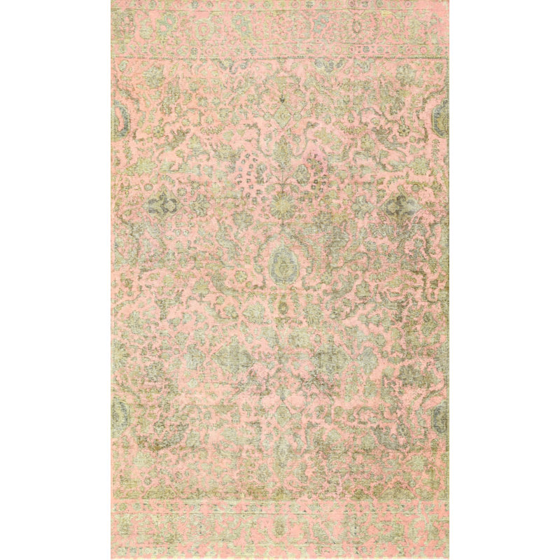 Tapis contemporain vert / beige / brun, Rectangle 4 pi x 6 pi