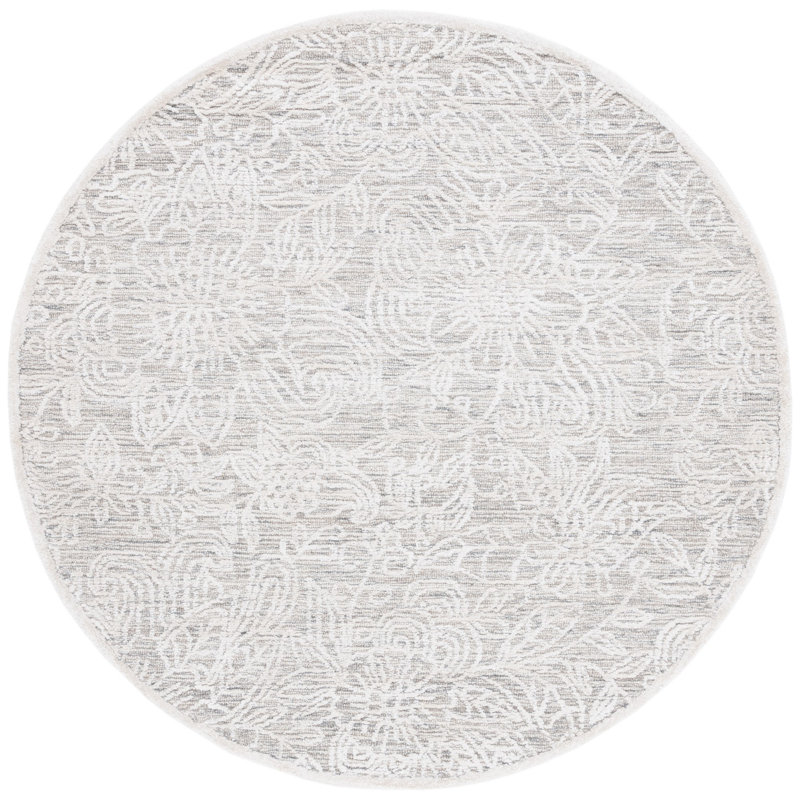 Bateh Hand Tufted Wool/Bamboo Silk/Cotton with Cotton Backing Floral Rug in Ivory/Gray, Round 6'