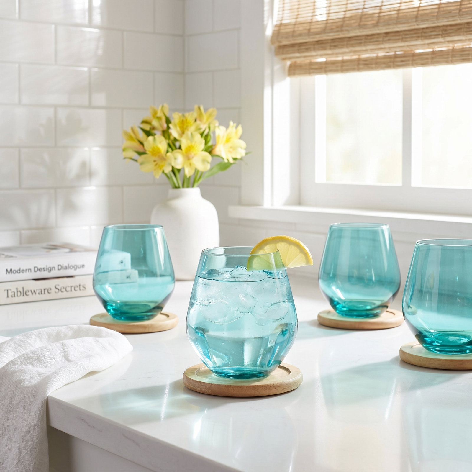 Meridian Crystal Stemless Wine Glass, Teal