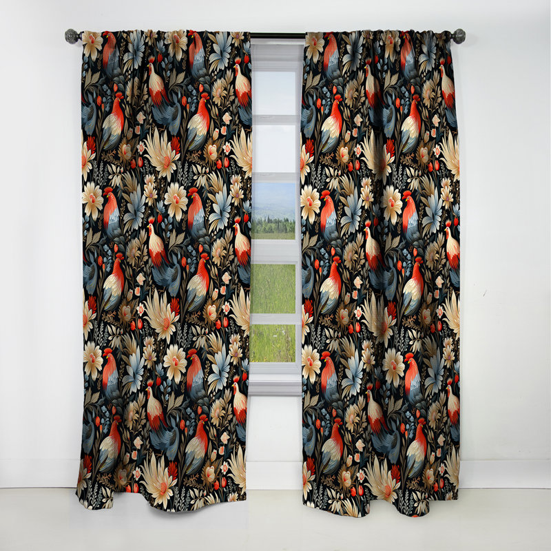 Motif de coq rouge Country Charm - rideau occultant marbre marbre abstrait - 1 panneaux, L 52 po x L 95 po