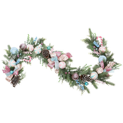 Pastel Bows And Ornaments Artificial Christmas Garland - 6' X 7" - Unlit